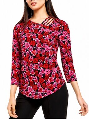 INC International Concepts Floral
Blouse Size L Pink Red Black
Asymmetrical Top